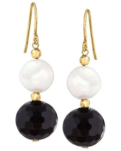 Liv Oliver 18k Plated 16.45 Ct. Tw. Onyx 10mm Pearl Classic Drop Earrings - White