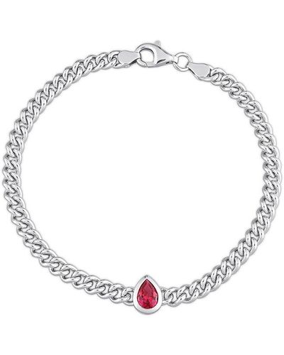 Rina Limor Silver 1.15 Ct. Tw. Ruby Curb Link Chain Bracelet - Metallic