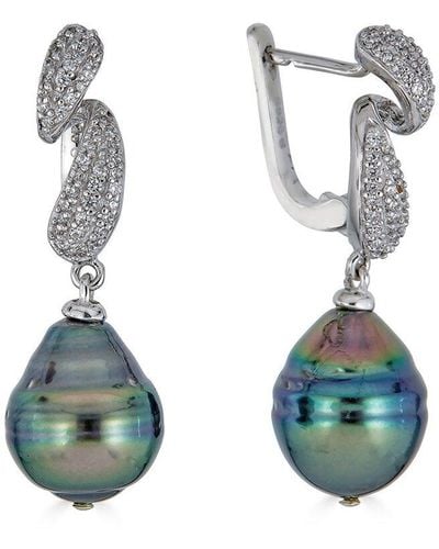 Belpearl Silver 11-10mm Tahitian Pearl Cz Earrings - Multicolor