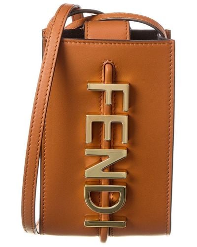 Fendi Graphy Leather Phone Pouch - Brown
