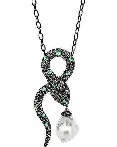 Arthur Marder Fine Jewelry Silver 7.00 Ct. Tw. Diamond, Gemstone, & 11-23mm Pearl Necklace - White