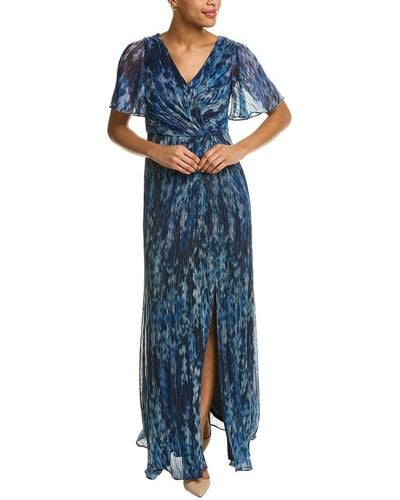Adrianna Papell Long Crinkle Metallic Gown - Blue