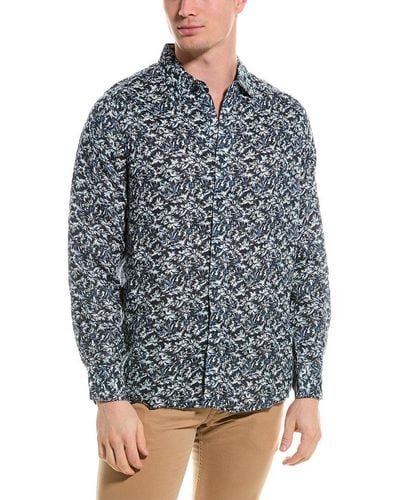RAFFI Tropical Floral Printed Linen Shirt - Blue