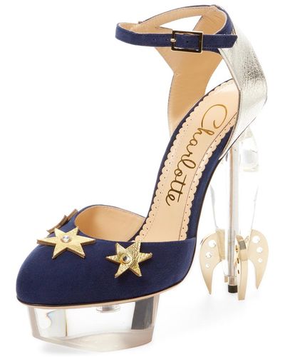 Charlotte Olympia Fly Me To The Moon Platform Sandal - Blue