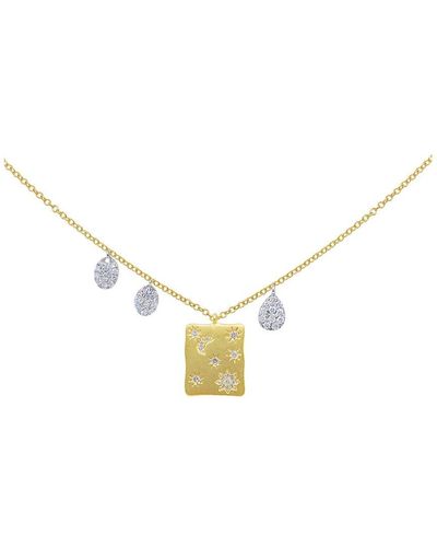 Meira T 14k 0.29 Ct. Tw. Diamond Paperclip Moon & Star Charm Necklace - Metallic