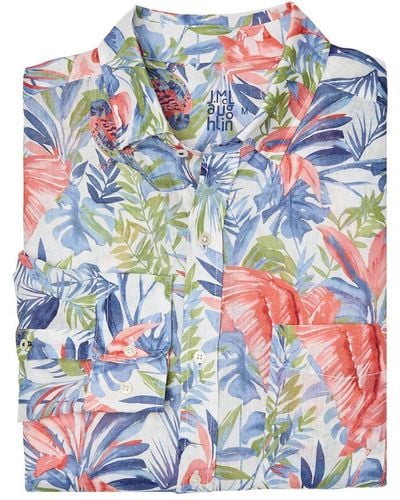 J.McLaughlin Mangrove Flower Gramercy Linen Shirt - Blue
