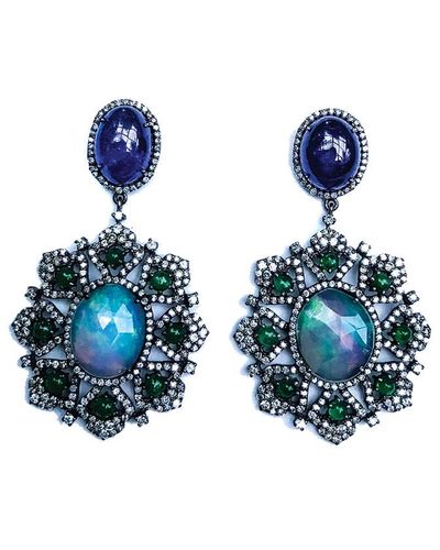 Arthur Marder Fine Jewelry 14k & Silver 25.52 Ct. Tw. Diamond & Gemstone Drop Earrings - Blue