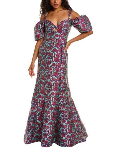 Zac Posen Floral Jacquard Cold-shoulder Sweetheart Gown - Purple