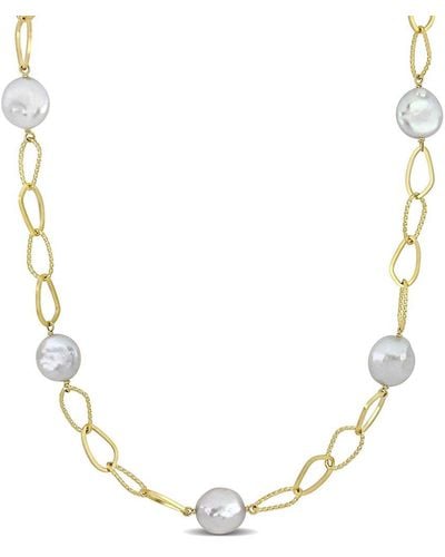 Rina Limor 18k Over Silver 14-15mm Pearl Coin Necklace - Metallic
