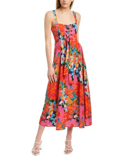 Mara Hoffman Mei Lace-up Floral-print And Linen-blend Dress - Pink