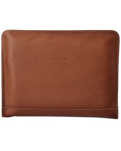 Longchamp Le Foulonne Leather Laptop Case - Brown