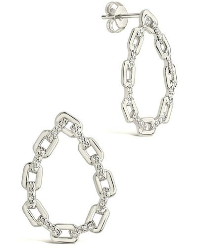Sterling Forever Rhodium Plated Chain Link Drop Studs - White
