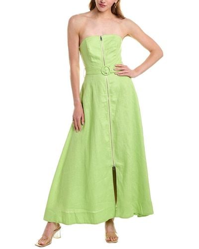 Nicholas Amalthea Strapless Zip Front Belted Linen Midi Dress - Green