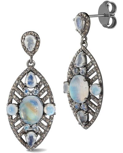 Banji Jewelry Silver 14.92 Ct. Tw. Diamond & Rainbow Moon Stones Drop Statement Earrings - White