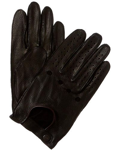 Black Brown 1826 Gauge Sewn Leather Driving Gloves - Black