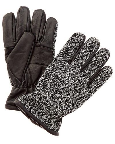 Surell Black Leather Gloves - Grey
