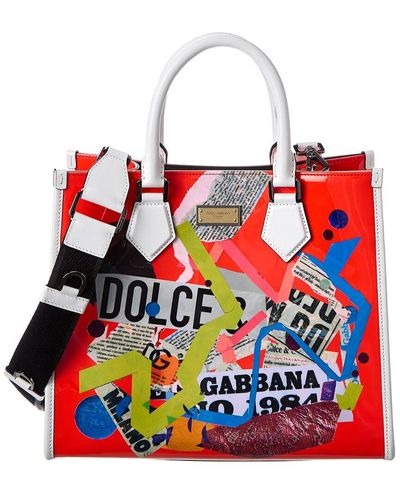 DOLCE & GABBANA D&G Sicily Logo Plate Flower Embroidery Hand Bag Red