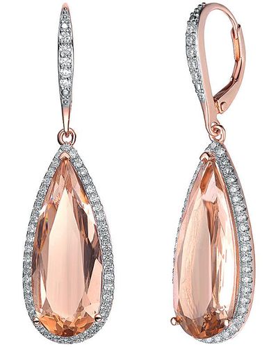 Genevive Jewelry Cz Pear Pop Of Colour Drop Earring - Pink