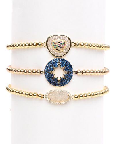 Eye Candy LA Luxe Collection 18k Plated Cz Candice Beaded Set Of Stretch Bracelets - White