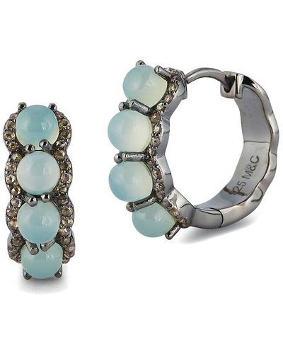 Banji Jewelry Silver 1.50 Ct. Tw. Diamond & Aqua Calcedony Huggie Earrings - Multicolor