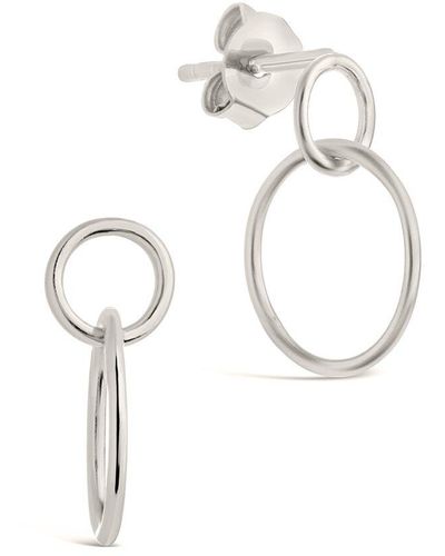 Sterling Forever Silver Simple Interlocking Circle Dangle Earrings - White