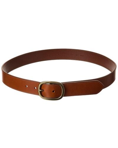 Brass Mark Oval Leather Casual Belt - Brown