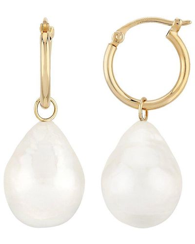 Jane Basch 14k 12mm Pearl Drop Earrings - White