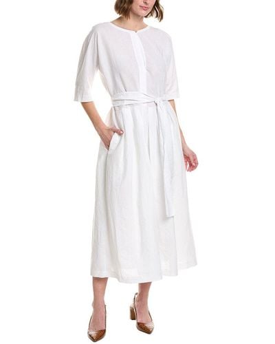 Vince Boatneck Linen-blend Midi Dress - White