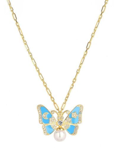 Gabi Rielle 14k Over Silver Cz Butterfly Necklace - Metallic