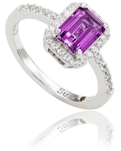 Suzy Levian Silver 0.02 Ct. Tw. Diamond & Gemstone Ring - Purple