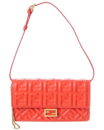 Fendi Baguette Ff Leather Wallet On Chain - Red