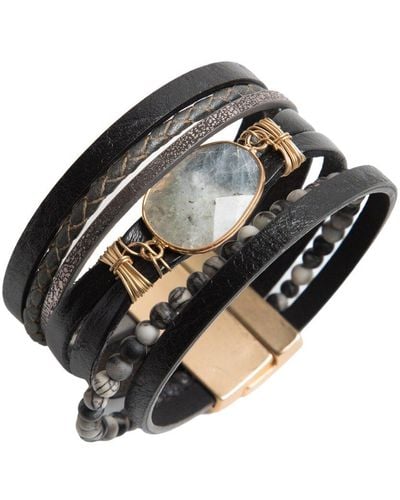 Saachi Matte Gold Gemstone Hollis Bracelet - Black