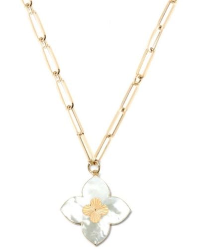 Gabi Rielle Modern Touch Collection 14k Over Silver Pearl Love Clover Necklace - Metallic