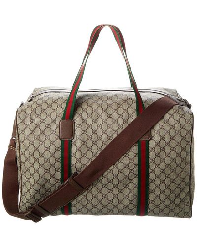 Gucci Web Maxi GG Supreme Canvas & Leather Duffel Bag - Brown