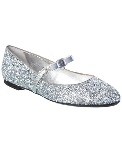 Ferragamo Lizz Glitter & Leather Ballet Flat - White