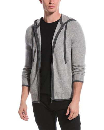 Qi Cashmere Colorblocked Cashmere Hoodie - Grey