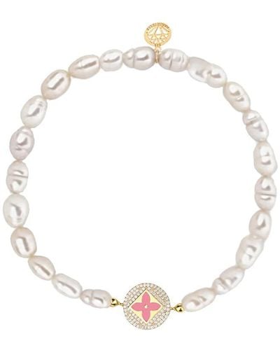 Gabi Rielle 14k Over Silver Pearl Clover Stretch Bracelet - White