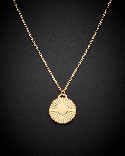 Italian Gold 14k Heart Disc Pendant Necklace - Black