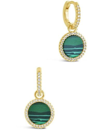 Sterling Forever 14k Plated 2.75 Ct. Tw. Malachite Cz Disc Drop Micro Hoops - Green