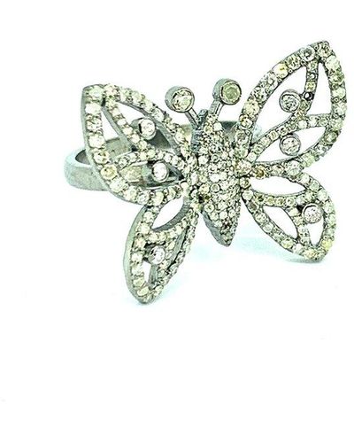 Arthur Marder Fine Jewelry Silver 1.35 Ct. Tw. Diamond Butterfly Ring - Green