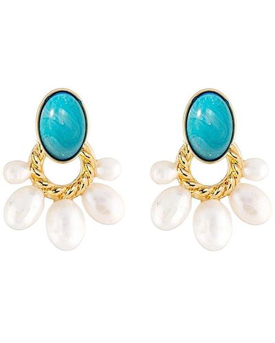 Liv Oliver 18k Plated 45391mm Pearl Drape Victoria Earrings - Blue