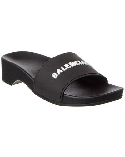 Balenciaga Logo Rubber Pool Slide - Black