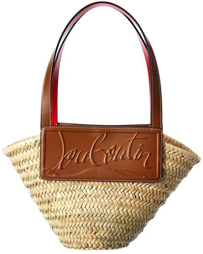 Christian Louboutin Loubishore Small Straw & Leather Tote - Brown