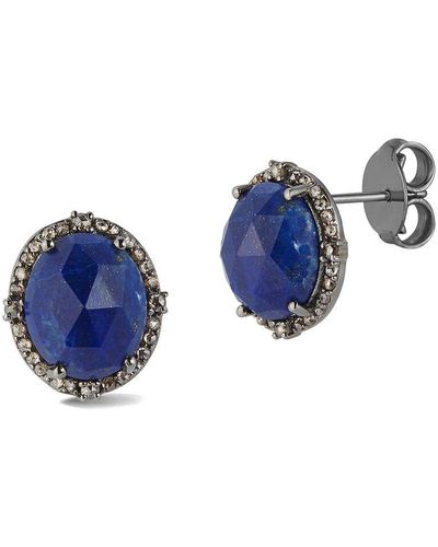 Banji Jewelry Silver 9.60 Ct. Tw. Diamond & Lapis Lazuli Studs - Blue