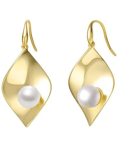 Genevive Jewelry 14k Over Silver 7.5mm Pearl Dangle Earrings - Metallic