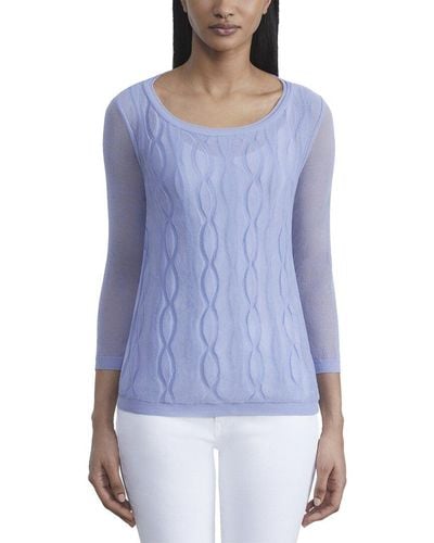 Lafayette 148 New York Double Layer Cable Intarsia Sweater - Blue