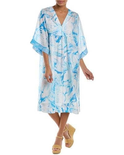 Johnny Was Marble Ocean Silk Kimono Dress - Blue