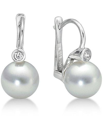 Belpearl Silver 9-8.5mm Freshwater Pearl Cz Earrings - White