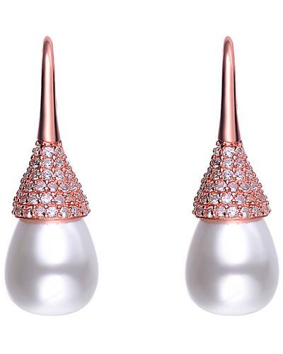Genevive Jewelry 14k Rose Gold Vermeil Cz & 10mm Pearl Earrings - Pink