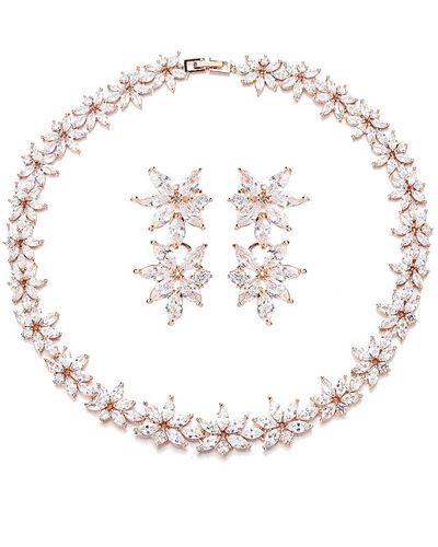 Eye Candy LA Abigail 24k Cz Leaf Statement Necklace With & Earrings - White